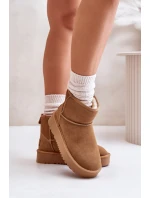 Skórzane Zamszowe Śniegowce Na Platformie Za Kostkę Camel Rianaella