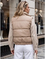 Krátka dámska vesta z ekologickej kože, béžová, FashionStreet TY5734 Krátka dámska vesta z ekologickej kože, béžová, FashionStreet TY5734
