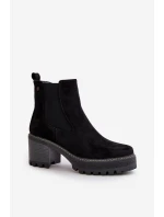 Botki Damskie Ocieplane Na Słupku Eko Zamszowe Czarne Irissinae