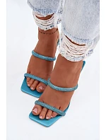 Dámské sandály na podpatku zdobené kamínky modré Vittoria