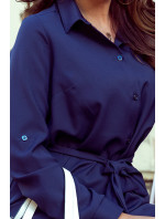 Tmavo modré dámske košeľové šaty s gombíkmi 288-1