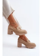 Półbuty Damskie Na Masywnym Obcasie Z Ozdobą Beżowe Ranunca