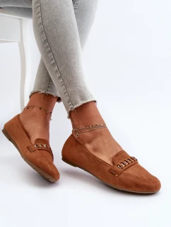 Błyszczące Mokasyny Damskie Z Łańcuchem Camel Aredilla