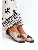 Połyskujące Sandały Damskie Z Ozdobą Płaskie Różowe Złoto Russona