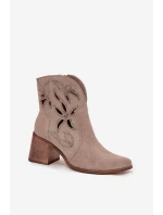 Dámske semišové čižmy s otvormi na podpätku Zazoo 3690 beige