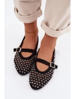 Dámské baleríny s krajkovým vzorem s kamínky a páskem Černé Wilvessa