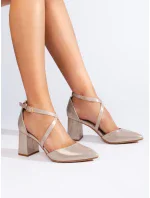 Pohodlné zlaté lodičky pre ženy na širokom podpätku Pohodlné zlaté lodičky pre ženy na širokom podpätku