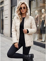 Dámska prešívaná zateplená bunda s kapucňou, svetlo béžová, FashionStreet TY5937 Dámska prešívaná zateplená bunda s kapucňou, svetlo béžová, FashionStreet TY5937