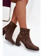 Zamszowe Botki Na Słupku Ocieplane Z Ozdobnym Detalem Artiker 57C0017 Brązowe