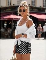 Dámske letné bavlnené šortky s čiernymi bodkami FashionStreet SY0544 Dámske letné bavlnené šortky s čiernymi bodkami FashionStreet SY0544