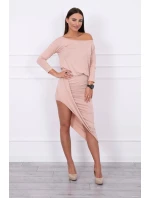 Asymetrické šaty, 3/4 rukávy, púdrovo béžové Asymetrické šaty, 3/4 rukávy, púdrovo béžové