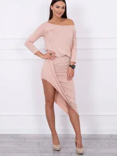 Asymetrické šaty, 3/4 rukávy, púdrovo béžové