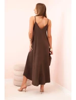 Mušelínové šaty bez ramienok hnedé