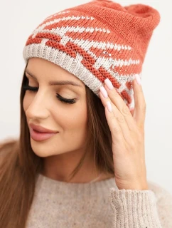 Dámska zimná vlnená čiapka s geometrickým vzorom a kamienkami K469 hnedá