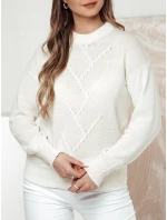 Dámsky nadrozmerný sveter FEMWEAVE ecru FashionStreet MY2390