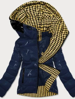 Tmavo modrá dámska bunda sa vzorovanou podšívkou (W707)