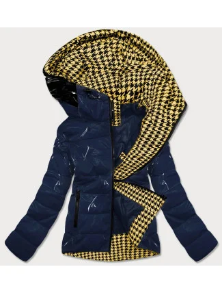 Tmavo modrá dámska bunda sa vzorovanou podšívkou (W707)