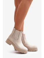 Wsuwane Botki Damskie Na Płaskim Obcasie Skórzane Lewski 3611 Jasnobeżowe