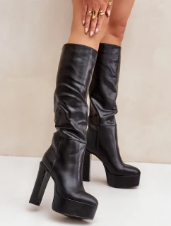 Kozaki Na Słupku I Platformie Z Eko Skóry Czarne Felilorn