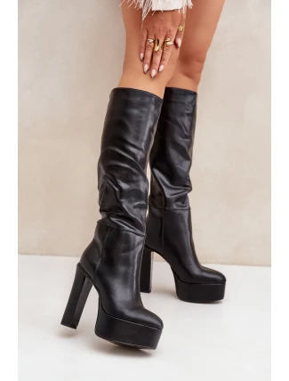 Kozaki Na Słupku I Platformie Z Eko Skóry Czarne Felilorn