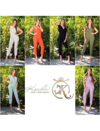 Dámsky sexy overal s výstrihom do V 0000OV5405 Tmavo zelená - Koucla