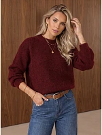 Klasický dámsky sveter s okrúhlym výstrihom v bordovej farbe FashionStreet MY2596 Klasický dámsky sveter s okrúhlym výstrihom v bordovej farbe FashionStreet MY2596