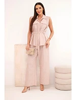 Dámsky set s uzlíkovou blúzkou a širokými nohavicami púdrovo ružovej farby Dámsky set s uzlíkovou blúzkou a širokými nohavicami púdrovo ružovej farby