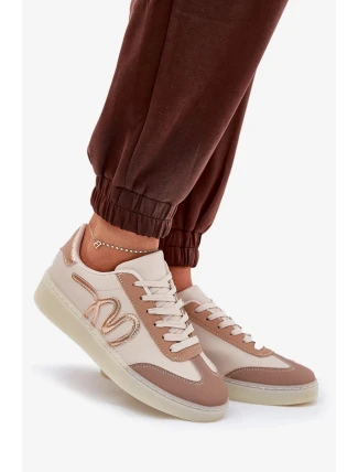 Niskie Buty Sportowe Damskie Z Eko Skóry Beżowe Iladira