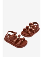 Dziewczęce Sandałki Ze Złotym Detalem Brązowe Lunessa