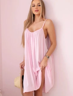Viskózové šaty bez ramienok svetloružové