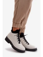 Botki Damskie Ocieplane Z Niską Cholewką Eko Skórzane Białe