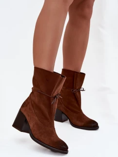 Kožené semišové dámské kotníkové boty na jehlovém podpatku Zazoo 1151 hnědé