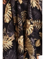 114-18 Čierne midi šaty s elegantným vrchným dielom a rozšírenou spodnou časťou - zlaté listy