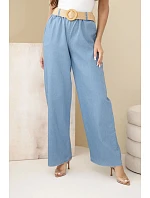 Dámske široké nohavice s opaskom z ľahkého denimu Dámske široké nohavice s opaskom z ľahkého denimu