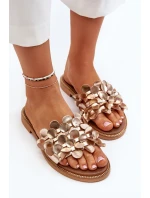 Zazoo 40381 Damskie Skórzane Klapki Na Płaskim Obcasie Złote