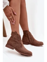Botki Damskie Na Płaskim Obcasie S.Barski HY52-532 Brązowe