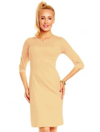 Dámske značkové šaty Lental DANUTA s 3/4 rukávom stredne dlhé béžovej - Béžová - Lental