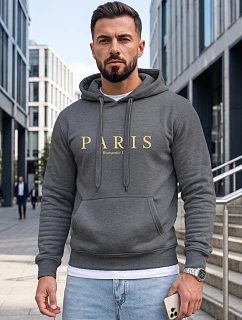 Pánska mikina s kapucňou a potlačou PARIS, tmavošedá, FashionStreet NX5147BX