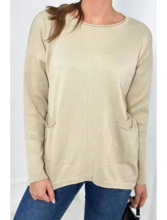 Sveter s prednými vreckami béžový Sveter s prednými vreckami béžový