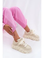 Skórzane Sneakersy Damskie Na Masywnej Platformie GOE RR2N4043 Beżowe