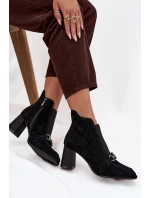 Botki Damskie Z Naturalnego Zamszu Na Słupku Artiker 57C0124 Czarne