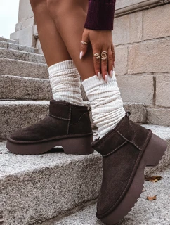 Śniegowce Damskie Z Naturalnego Zamszu Ocieplane Futerkiem Czekoladowe Milora