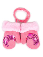 Yoclub Dievčenské dvojvrstvové rukavice s jedným prstom RED-0111G-AA10-001 Pink