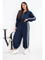 Dámska bavlnená súprava s nohavicami v štýle oversized a kontrastnými pruhmi, modrá Dámska bavlnená súprava s nohavicami v štýle oversized a kontrastnými pruhmi, modrá