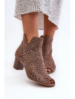 Ażurowe Botki Damskie Eko Zamszowe Na Słupku Z Odkrytymi Palcami Brązowe Halania