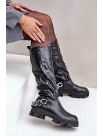 Kozaki Na Płaskim Obcasie Z Łańcuchem Czarne Nauricette