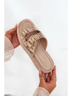 Klapki Damskie Na Platformie Z Klamrami I Plecionką Khaki Limme