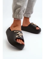 Klapki Damskie Lekkie Piankowe Z Ozdobami Czarne Orchia