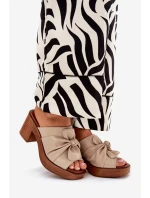 Klapki Damskie Na  Słupku Z Eko Skóry Beżowe Kikilla