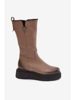 Zazoo 70121 Dámske kožené topánky s vlnou Dark Beige